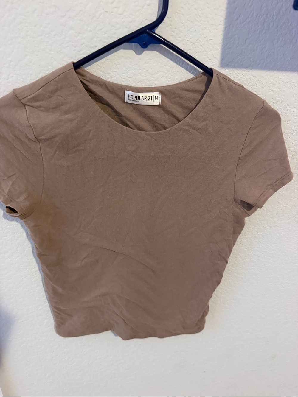 Taupe Crop Top - Short Sleeve Crewneck